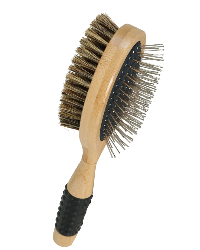 Brosse double avec picots en acier et soies de sanglier