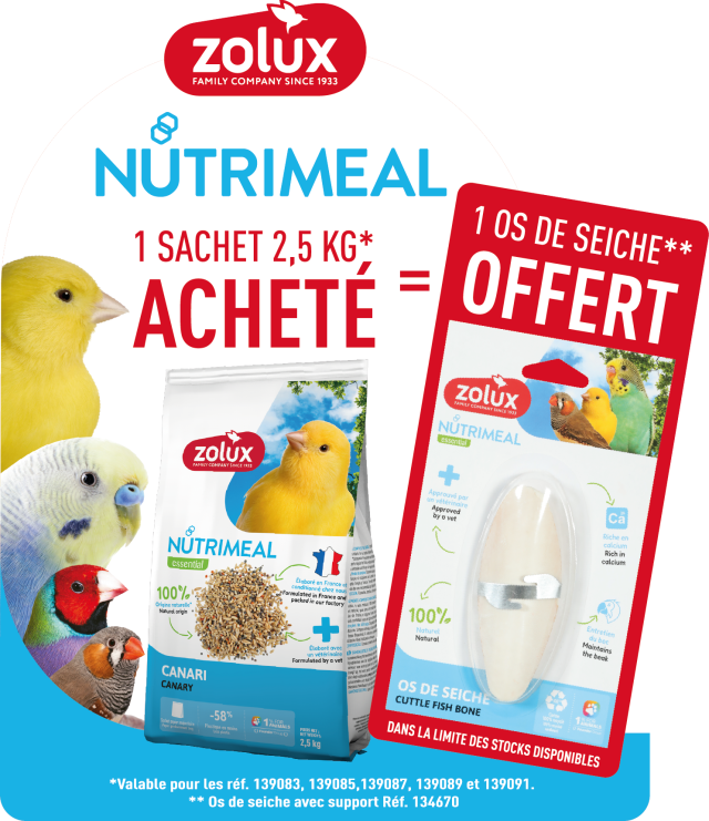 1 Sachet Nutrimeal Oiseau Domestique 2,5Kg acheté = 1 Os de seiche OFFERT